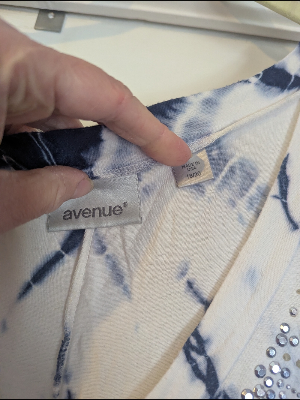 Avenue Navy and White Tie-Dye V-Neck Studded Tunic - Picture 2 of 3